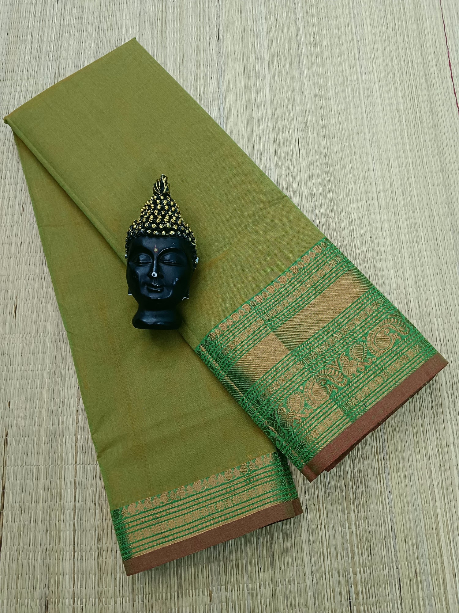 Kanchi Cotton Festival Fusion Mustard Yellow mixed Green Dual tone