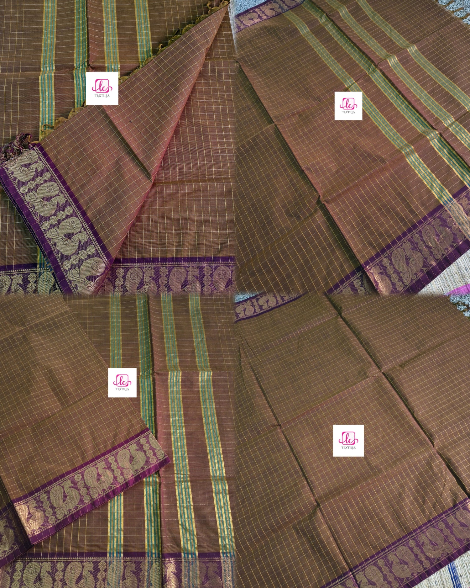 Kandangi Checks Khaki mixed maroon