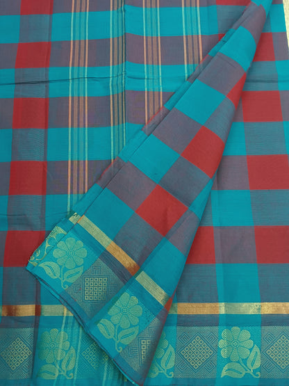 Kandangi Checks Red with Rama Blue