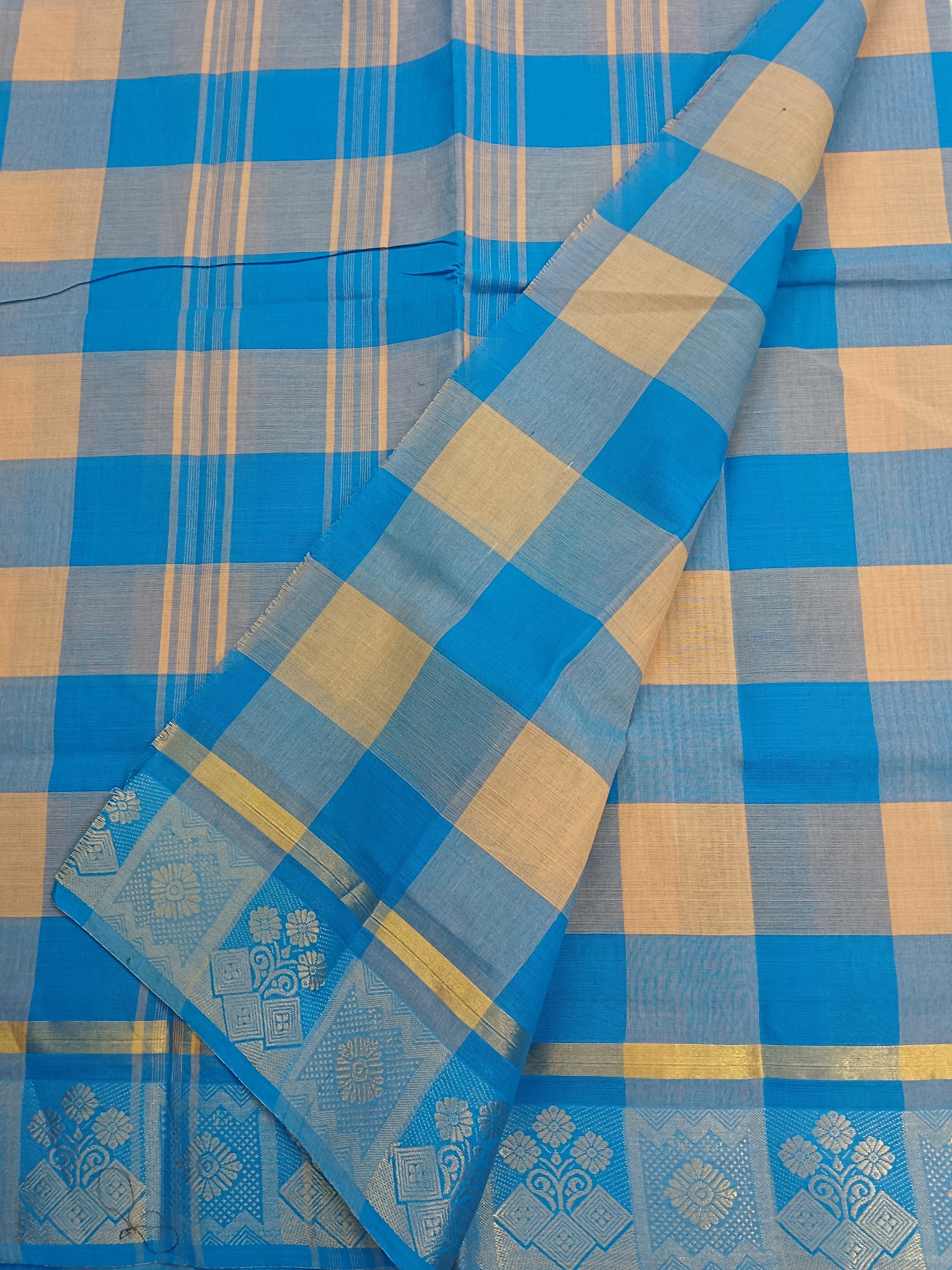 Kandangi Checks Yellow with Sky Blue