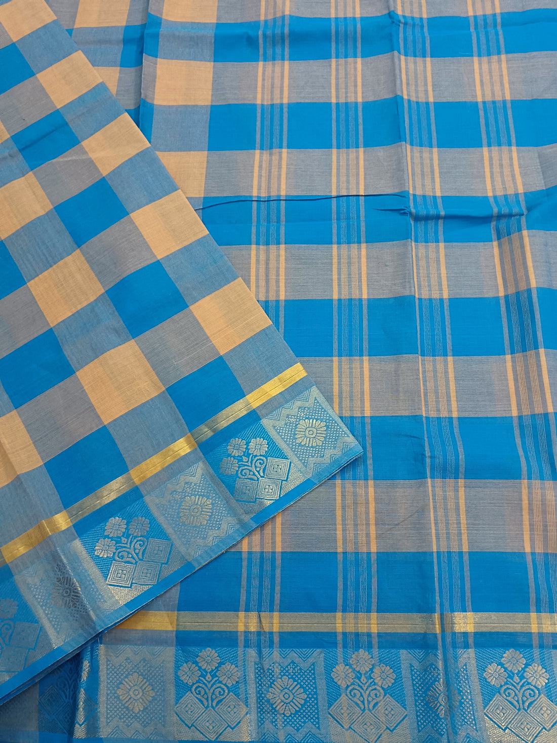Kandangi Checks Yellow with Sky Blue