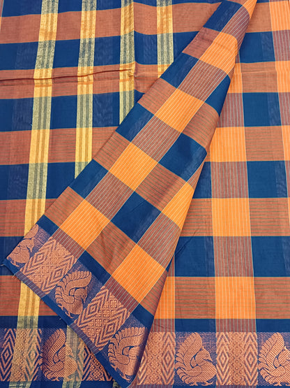 Kandangi Checks orange with blue 
