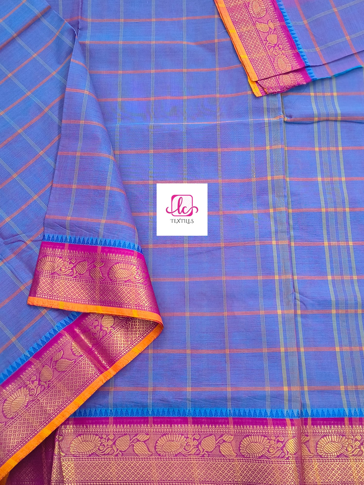 Kandangi Checks Blue mixed pink