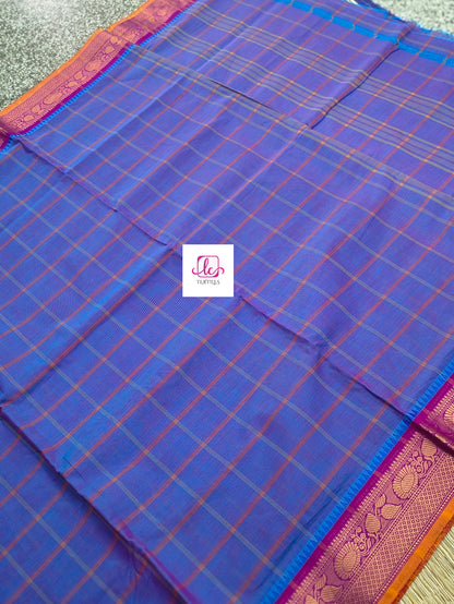 Kandangi Checks Blue mixed pink