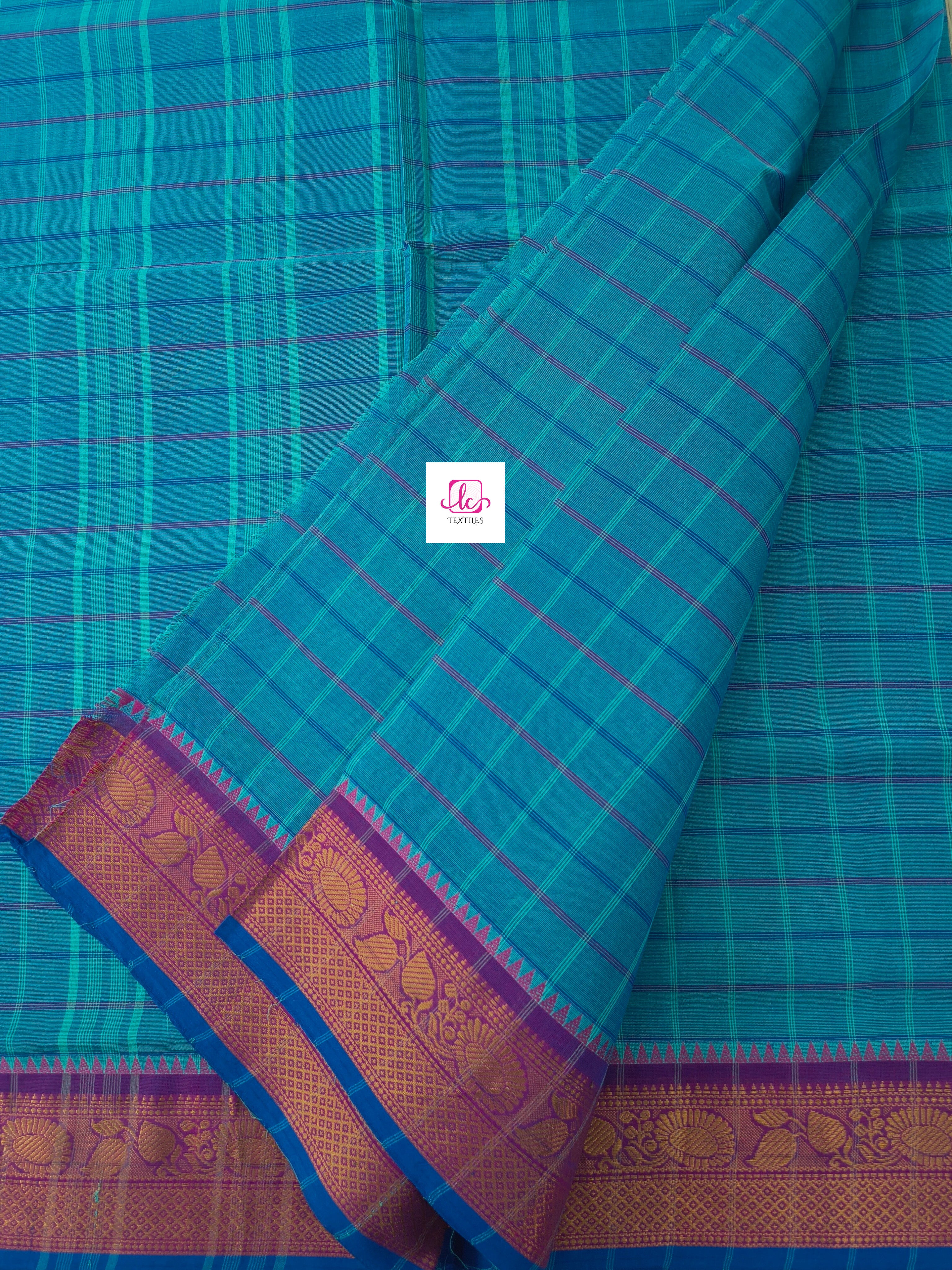 Kandangi Checks Bluish green mixed dual tone