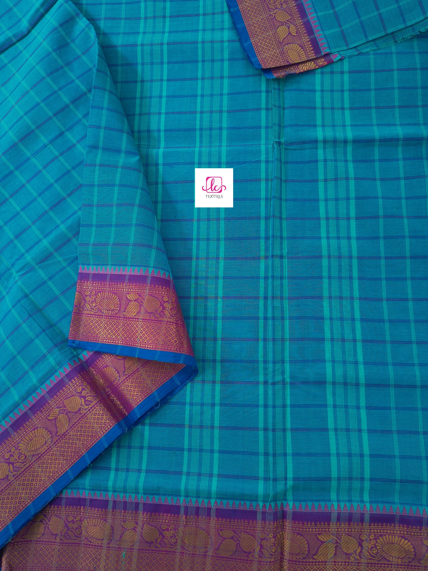 Kandangi Checks Bluish green mixed dual tone