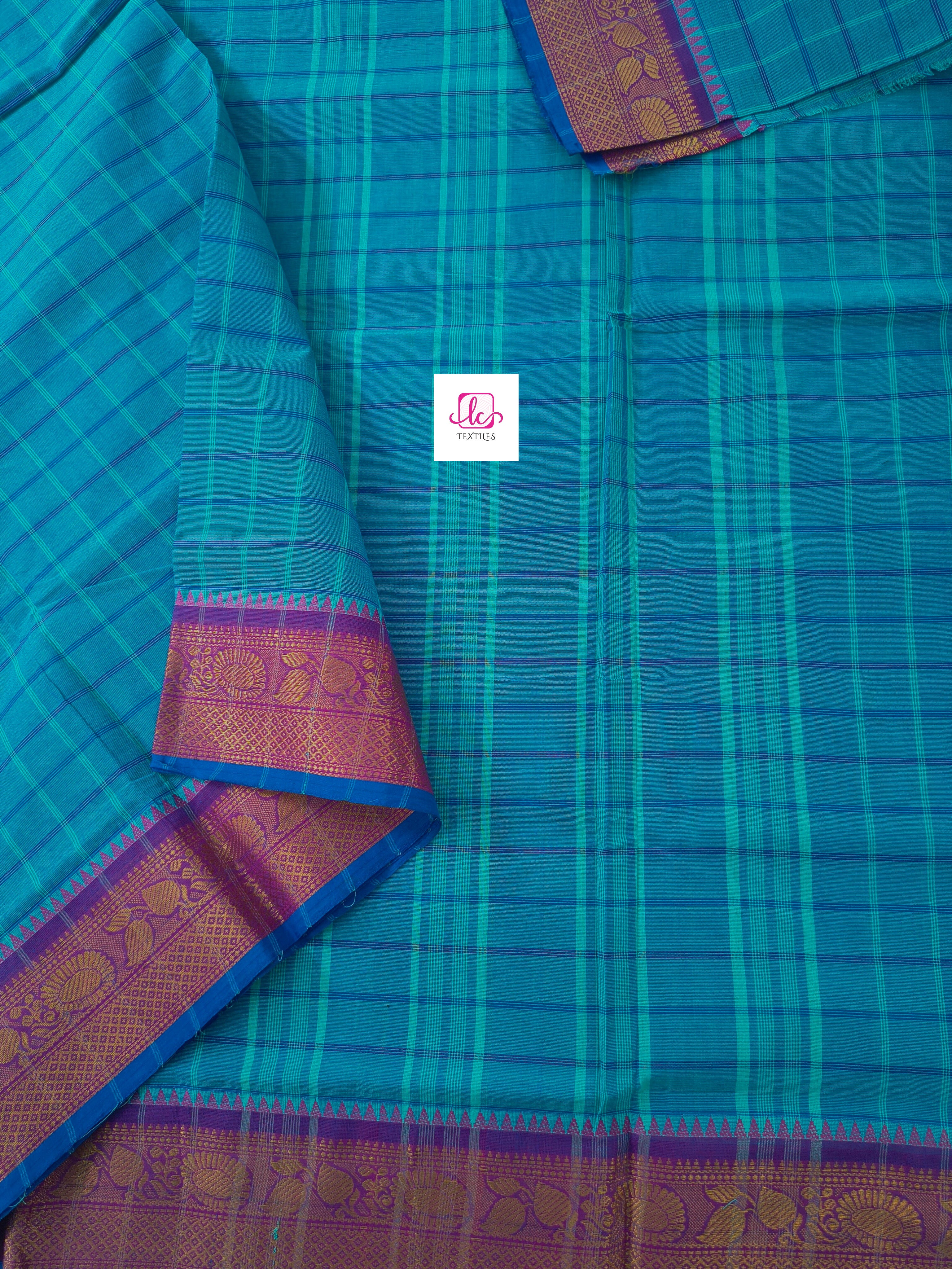 Kandangi Checks Bluish green mixed dual tone