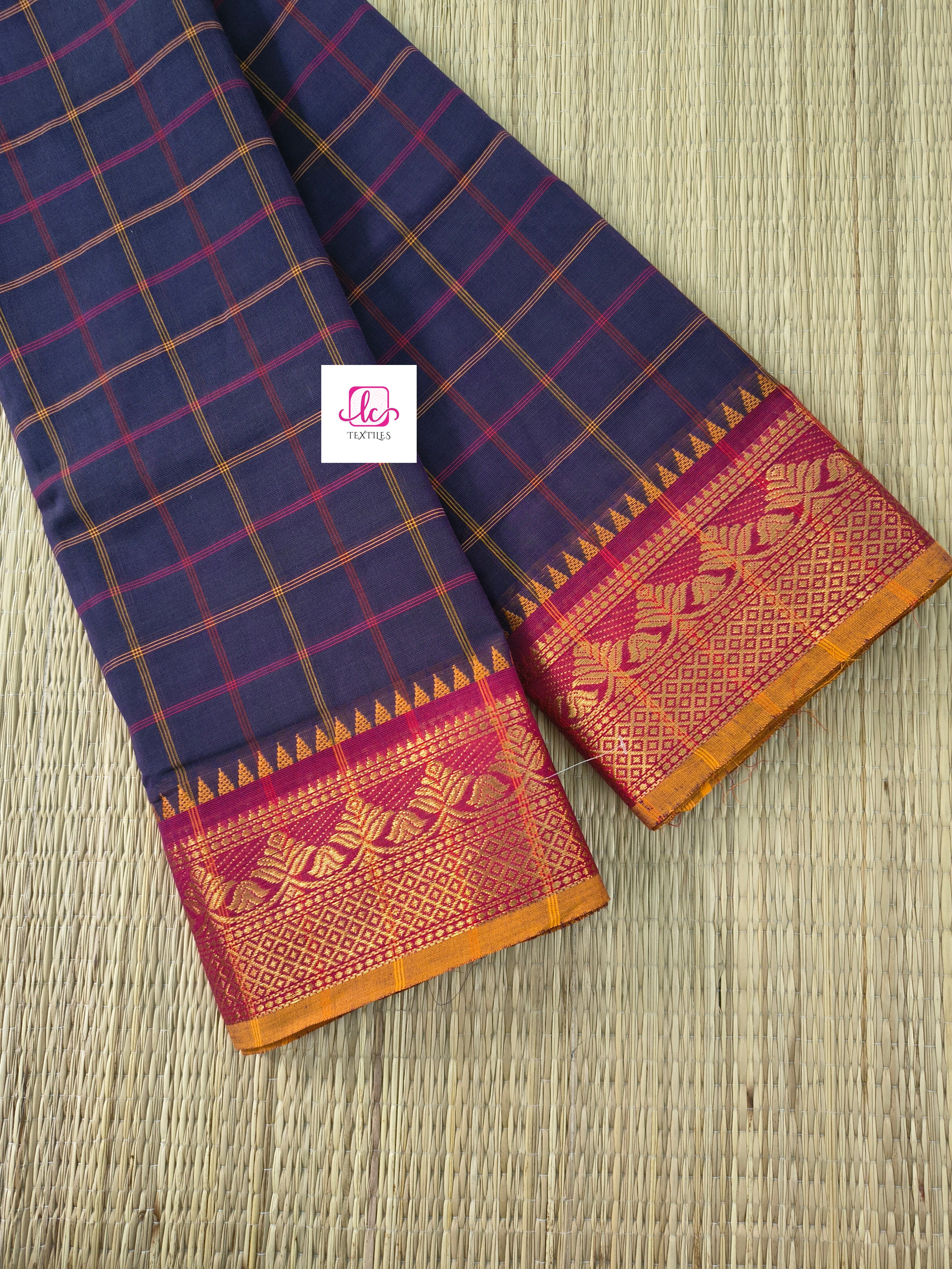 Kandangi Checks Dark blue  mixed violet dual tone