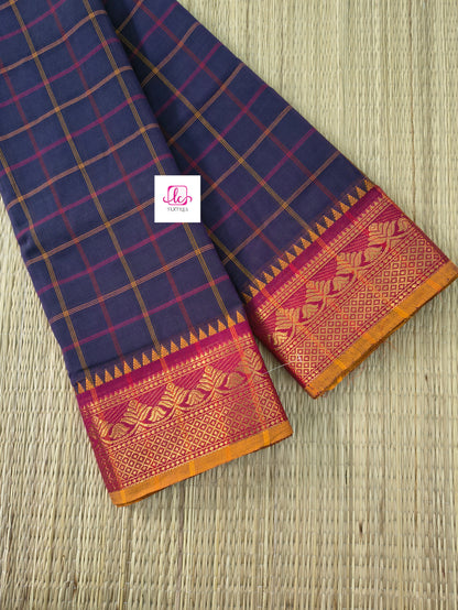 Kandangi Checks Dark blue  mixed violet dual tone