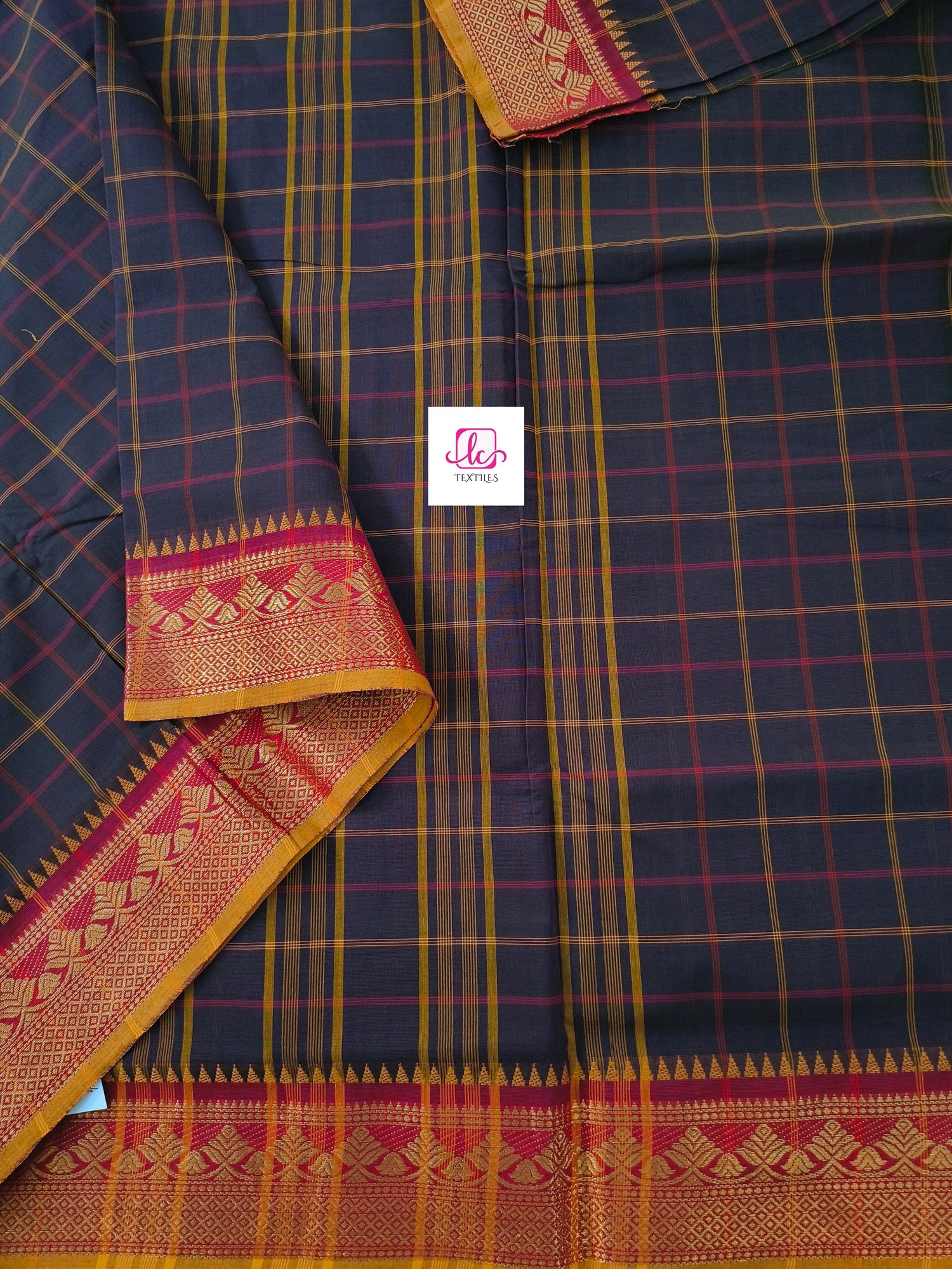Kandangi Checks Dark blue  mixed violet dual tone