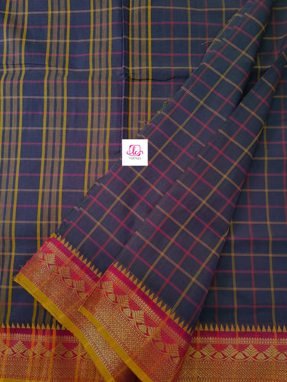 Kandangi Checks Dark blue  mixed violet dual tone