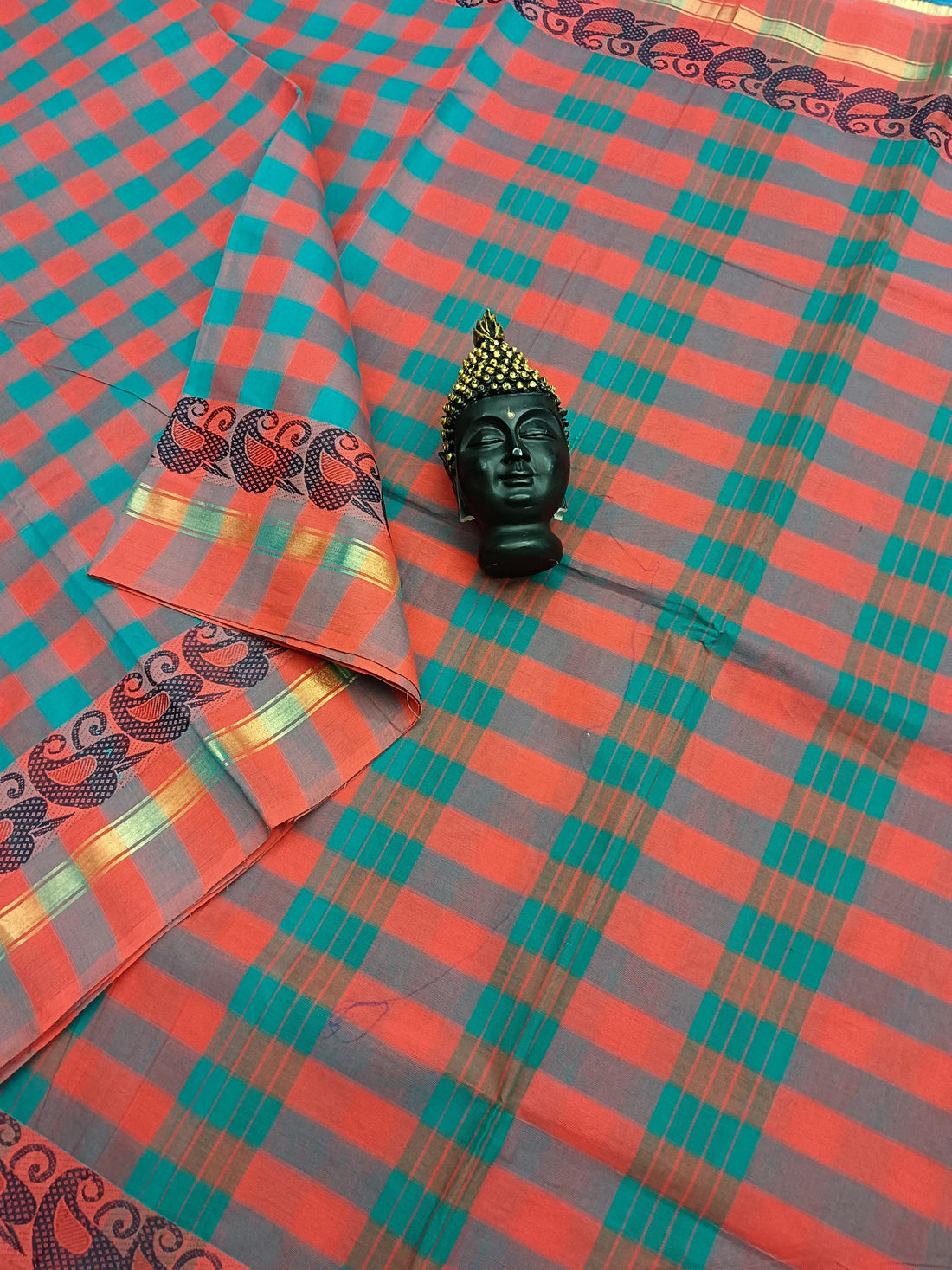 Kandangi Checks Rama Green with Red