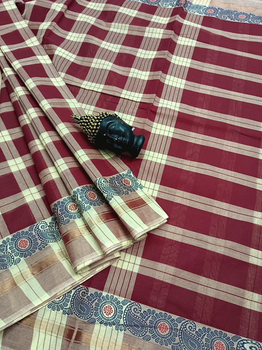 Kandangi Checks Dark Maroon with cream