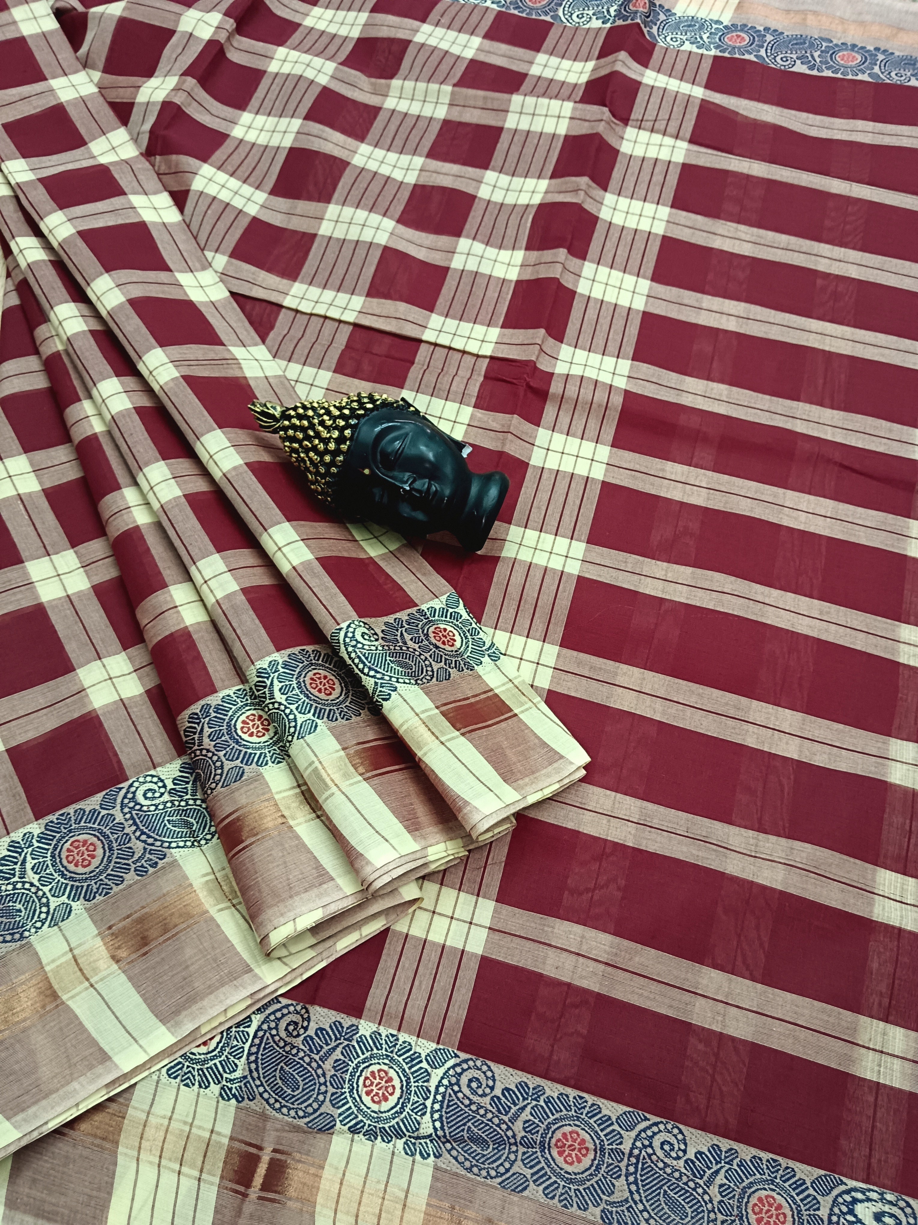 Kandangi Checks Dark Maroon with cream