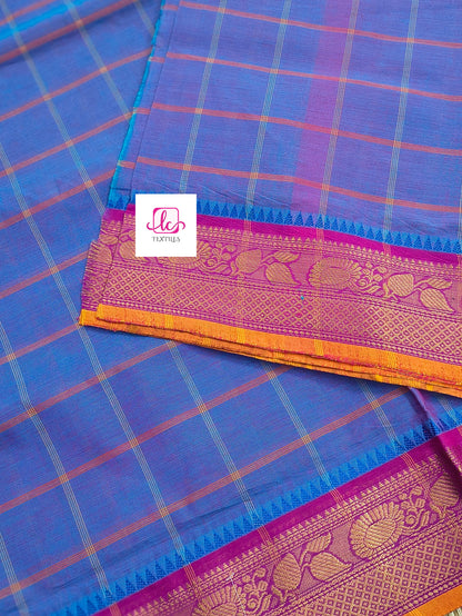 Kandangi Checks Blue mixed pink