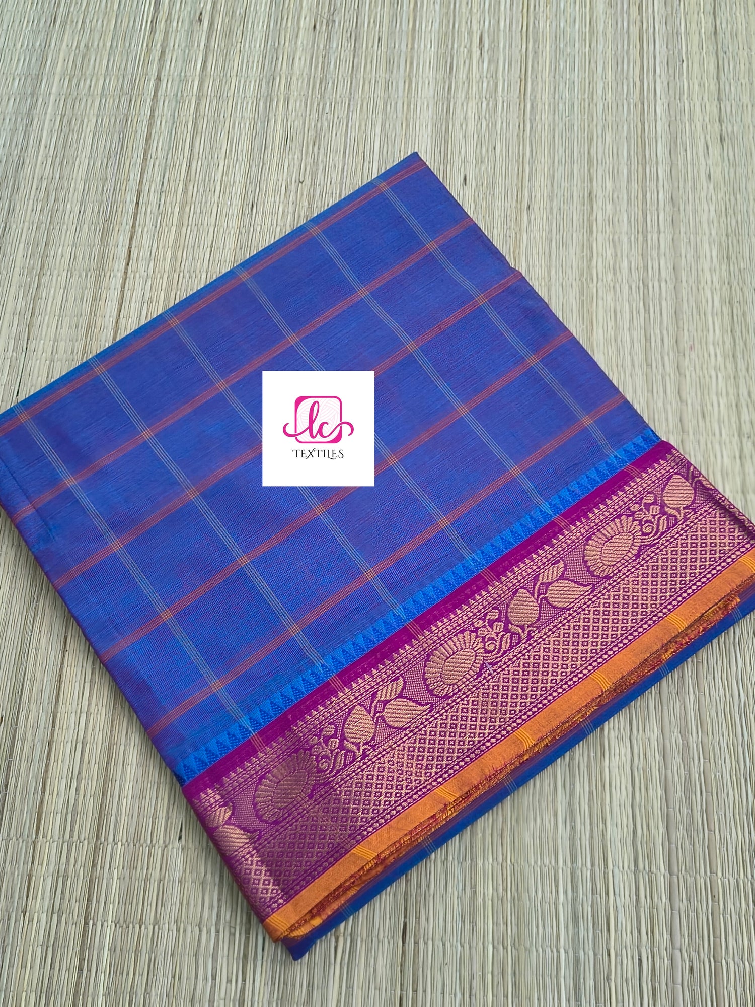Kandangi Checks Blue mixed pink