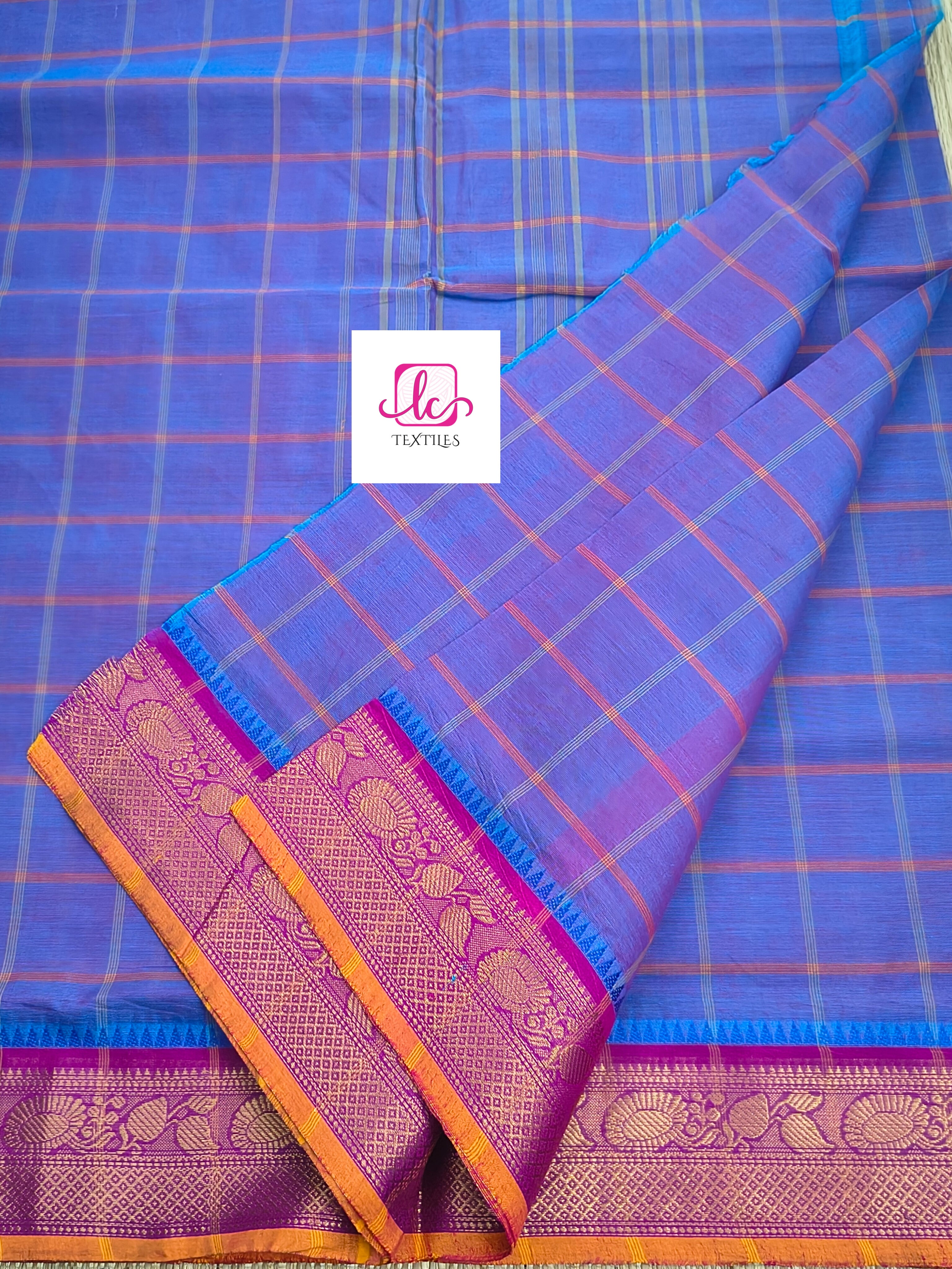 Kandangi Checks Blue mixed pink