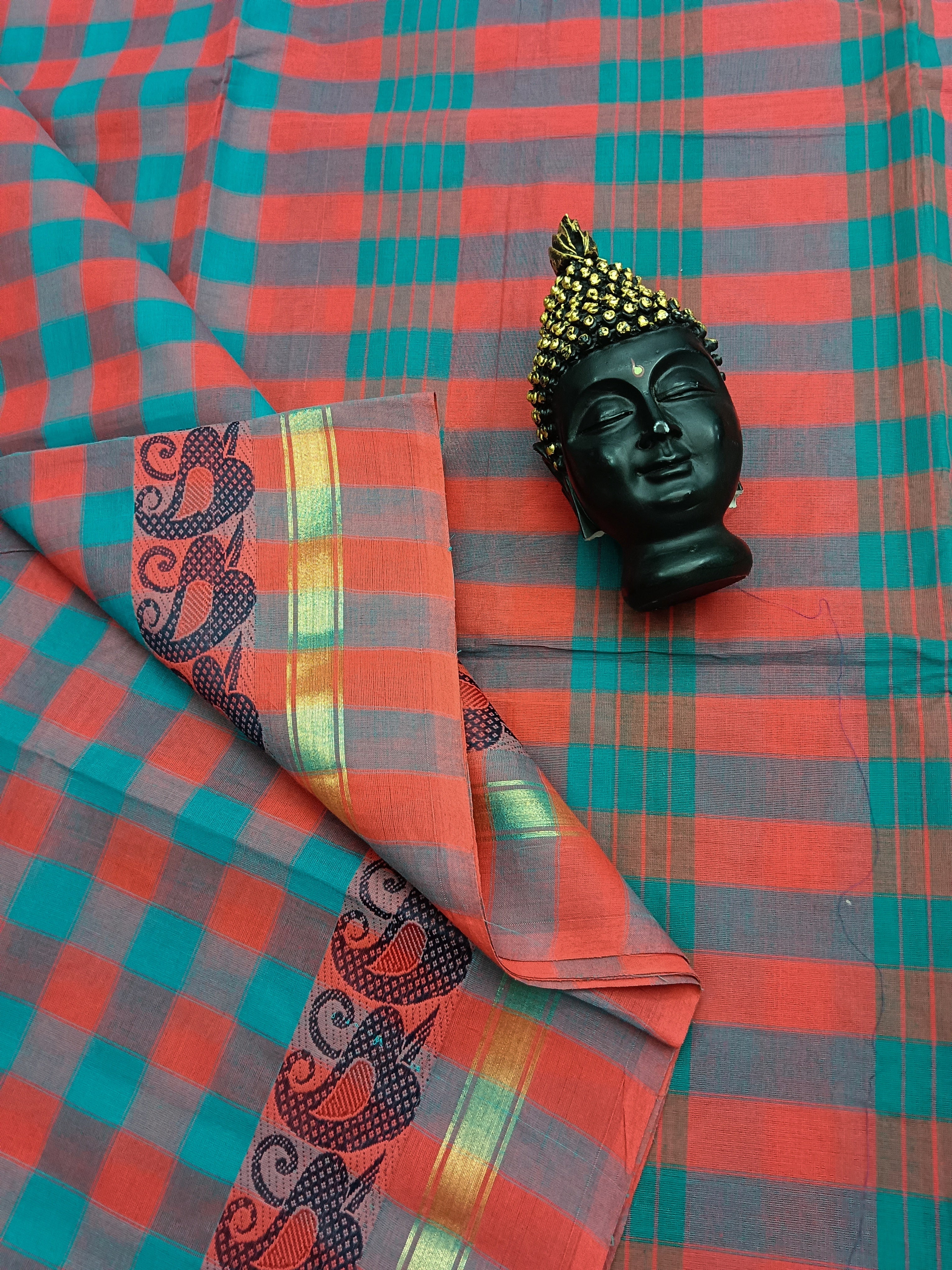 Kandangi Checks Rama Green with Red 