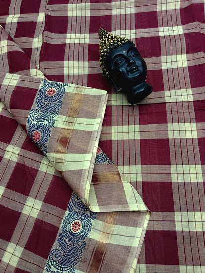 Kandangi Checks Dark Maroon with cream