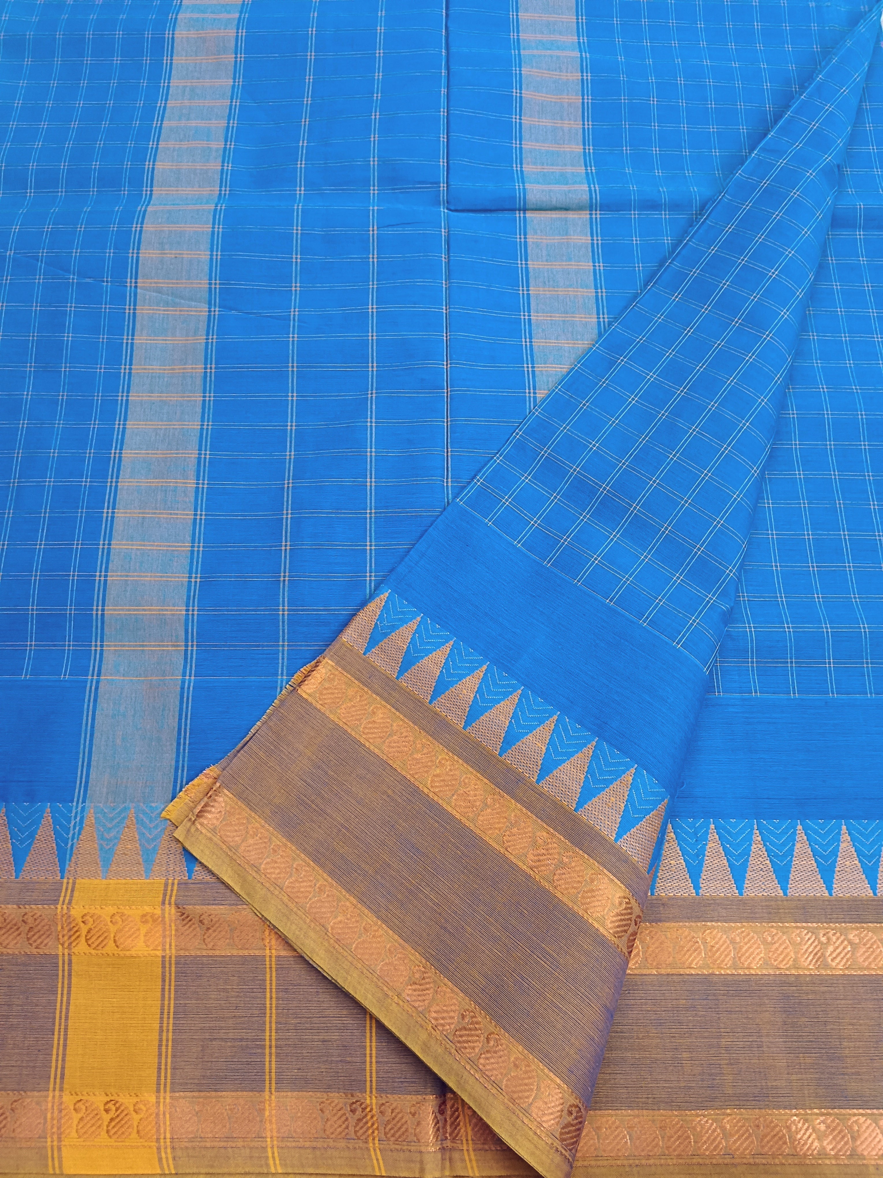 Kandangi Korvai Checks Dark sky blue