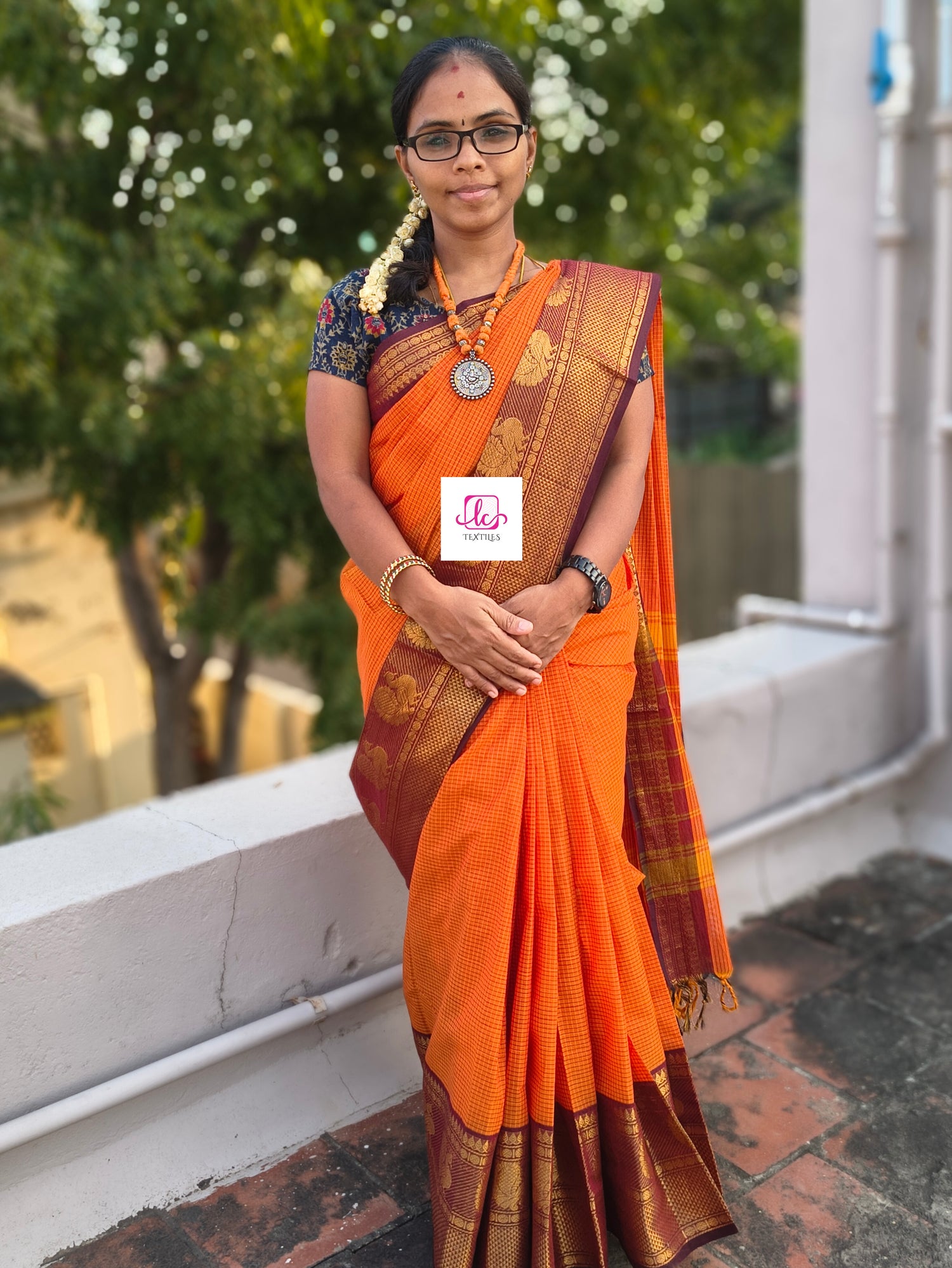 Kandangi Korvai Checks Deep orange