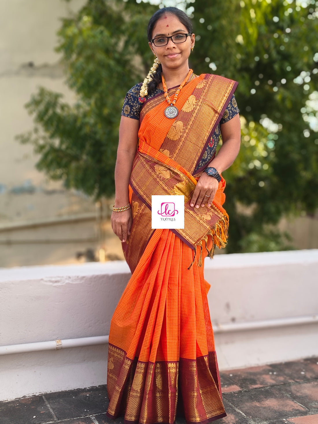 Kandangi Korvai Checks Deep orange