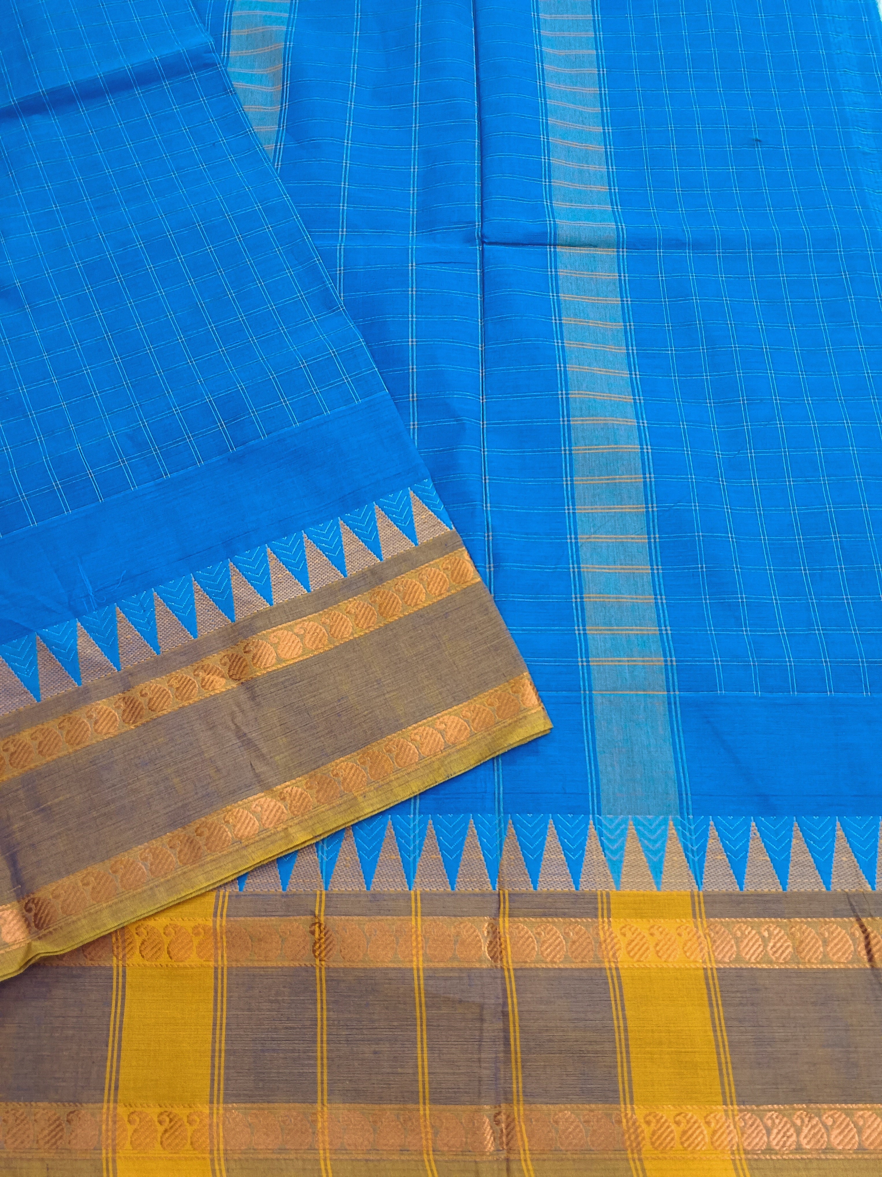 Kandangi Korvai Checks Dark sky blue