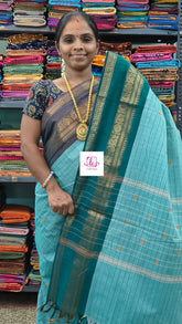 Kandangi Korvai Checks Butta Pastal cyan green