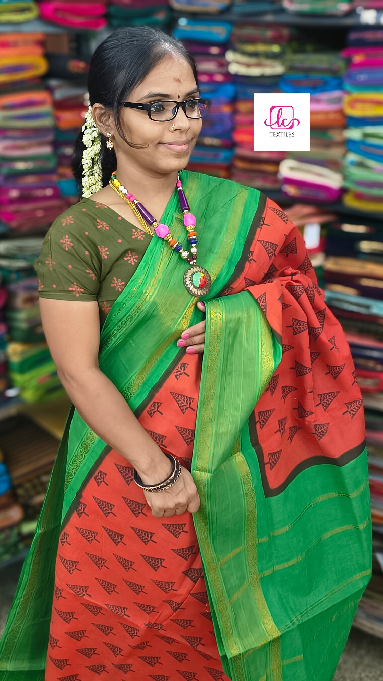 Madurai Sungudi Cotton Brick red 