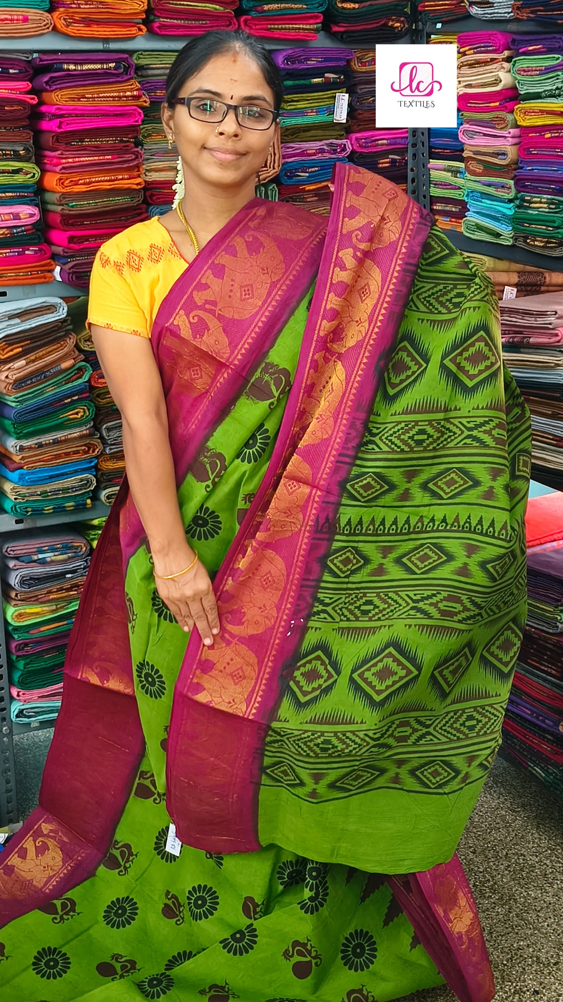 Madurai Sungudi Cotton -Olive green