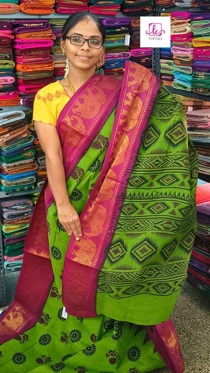 Madurai Sungudi Cotton -Olive green