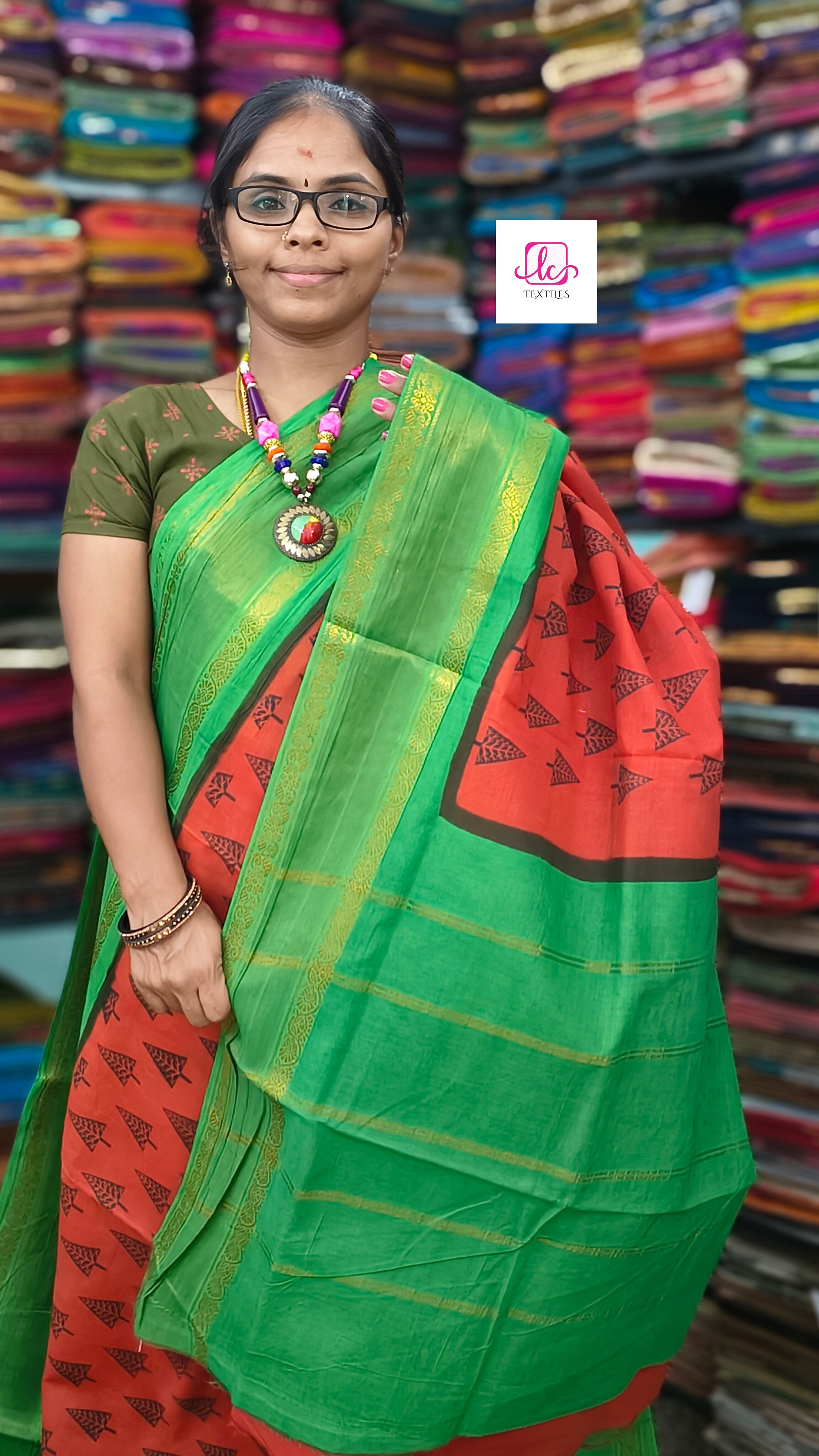 Madurai Sungudi Cotton Brick red 