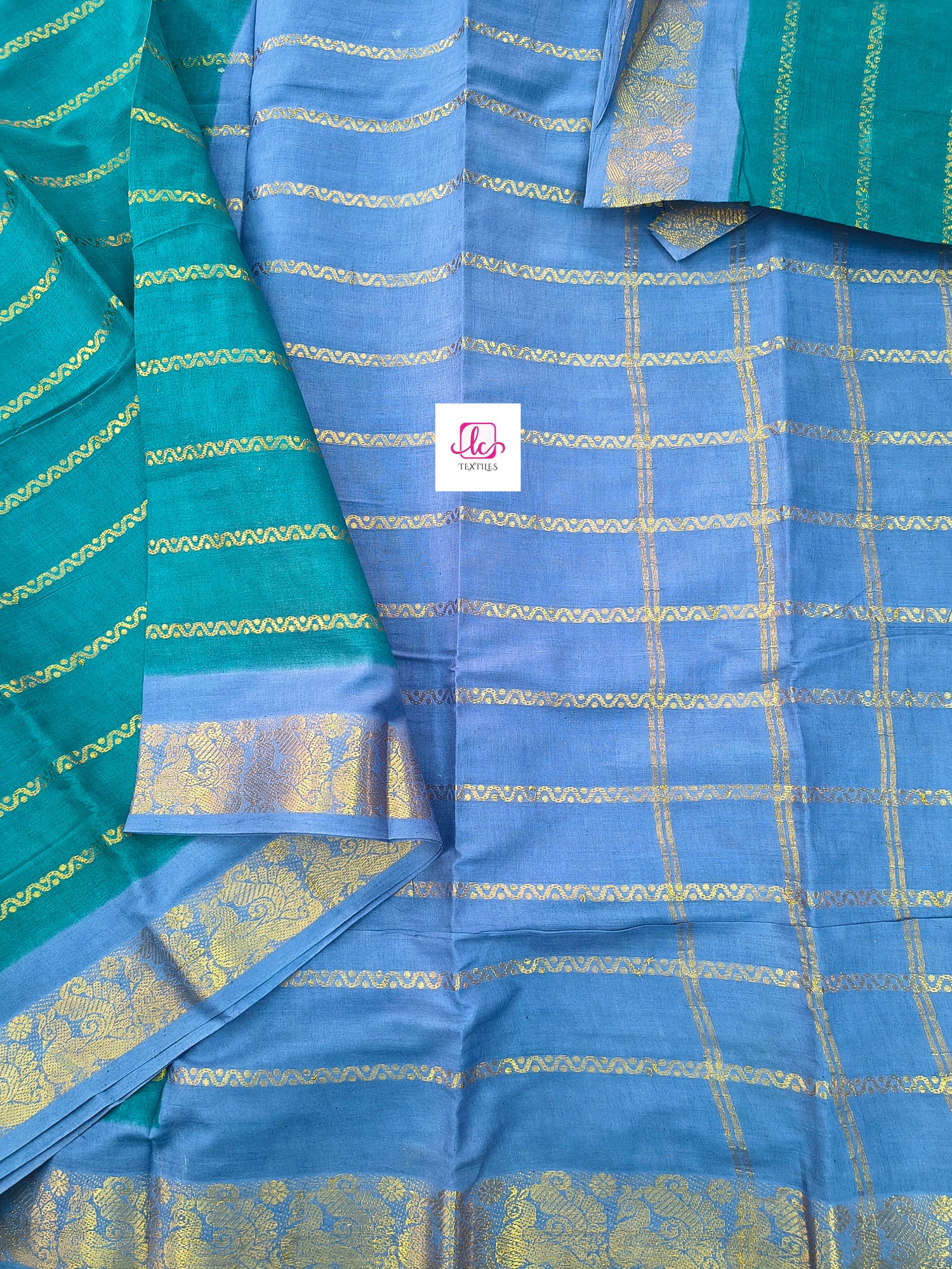 Madurai Sungudi Cotton Veldhari Peacock blue