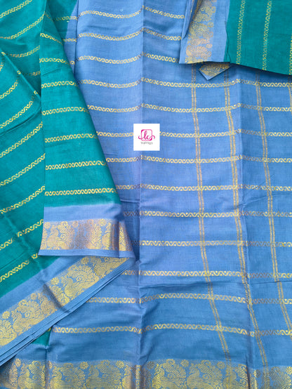 Madurai Sungudi Cotton Veldhari Peacock blue