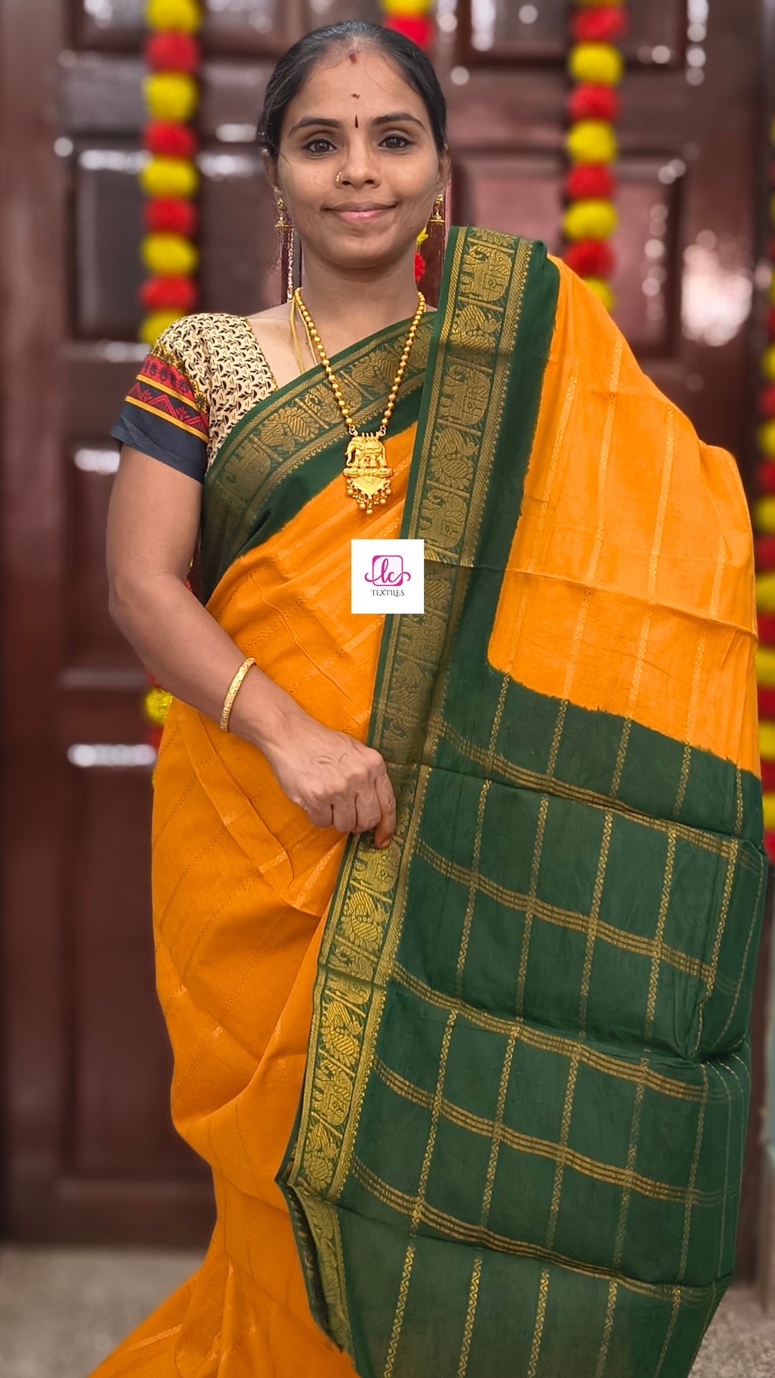 Madurai Sungudi Cotton Veldhari Yellow