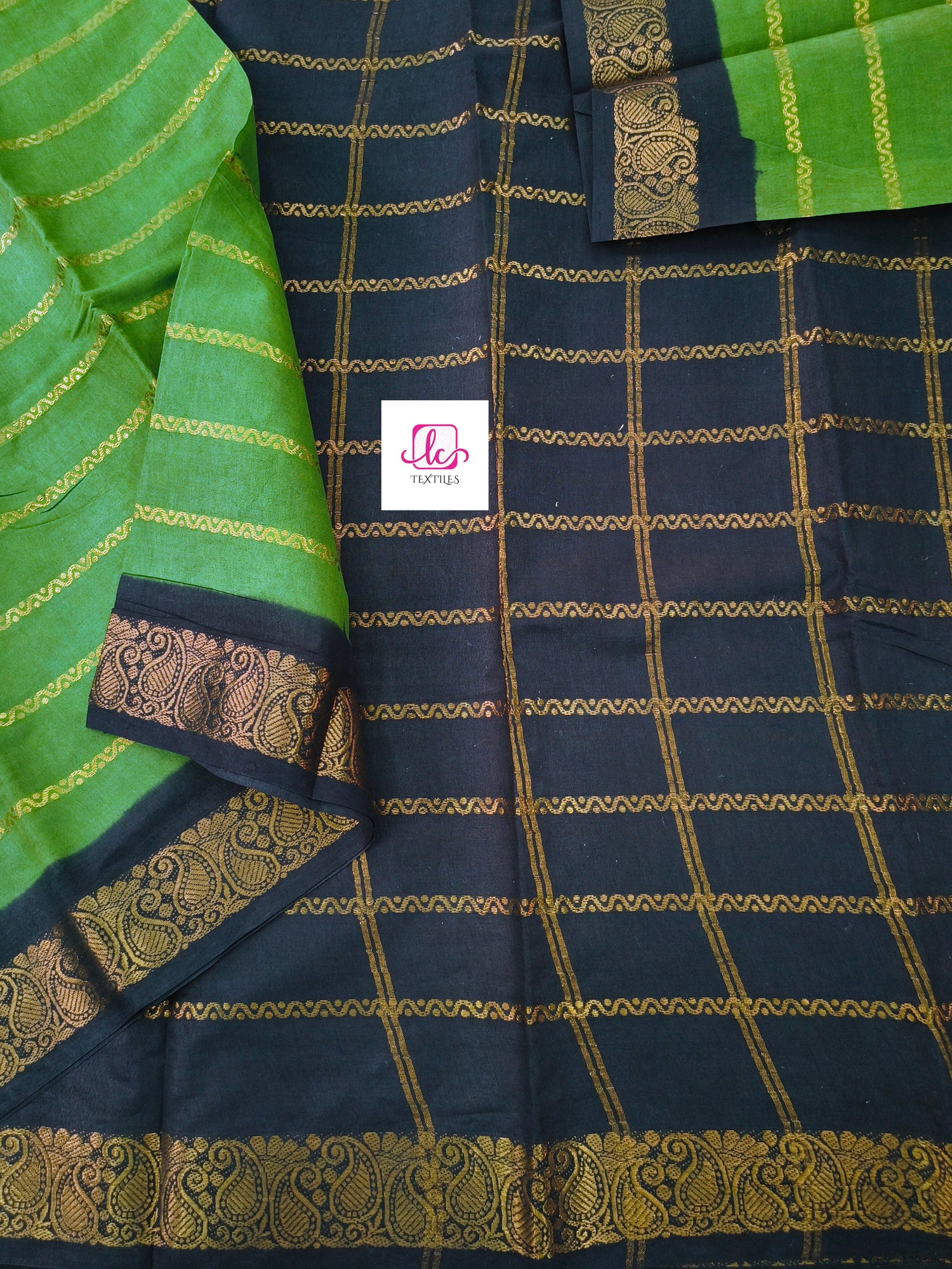 Madurai Sungudi Cotton Veldhari olive green