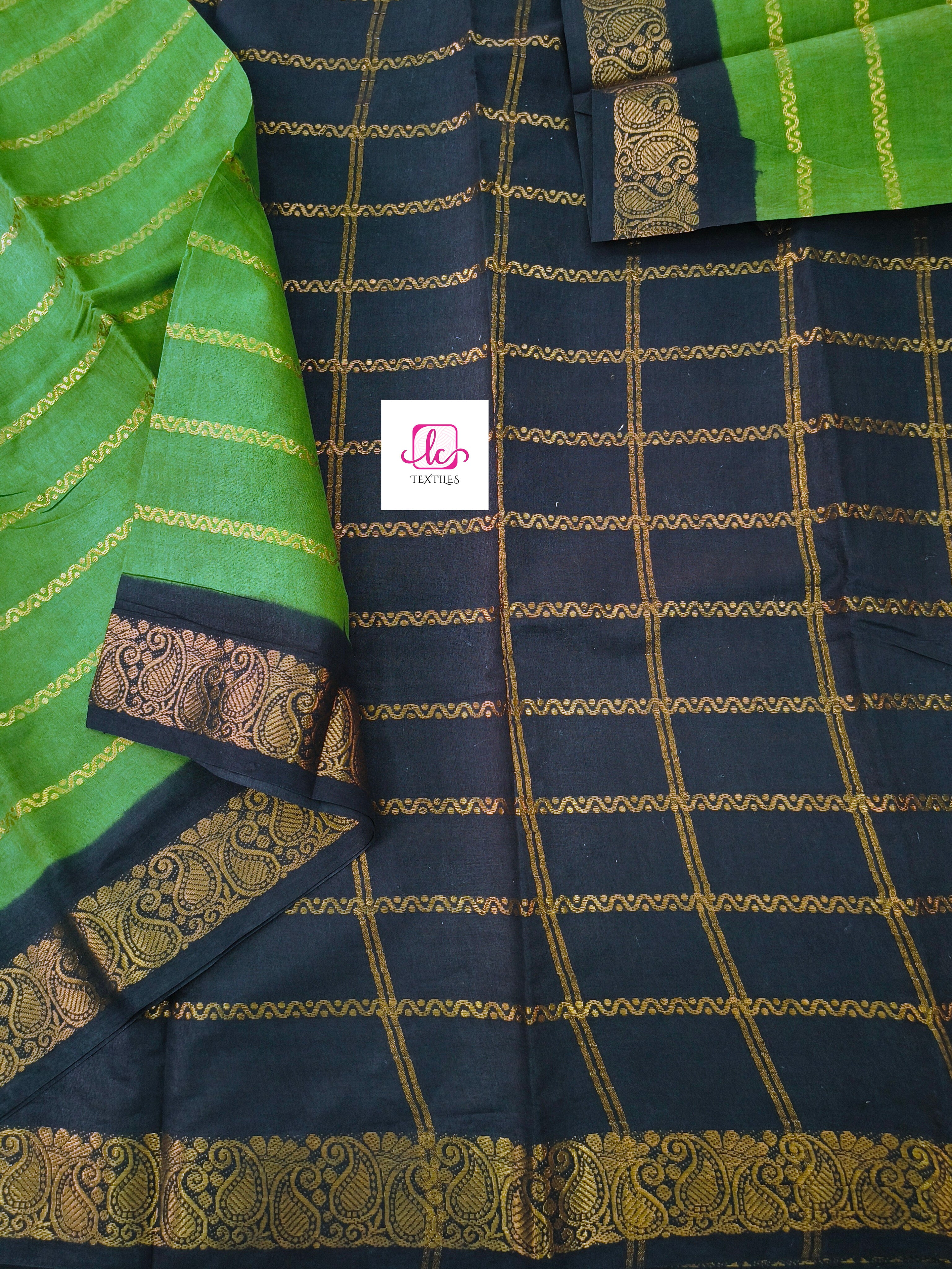 Madurai Sungudi Cotton Veldhari olive green