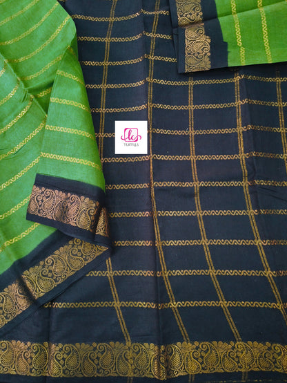Madurai Sungudi Cotton Veldhari olive green