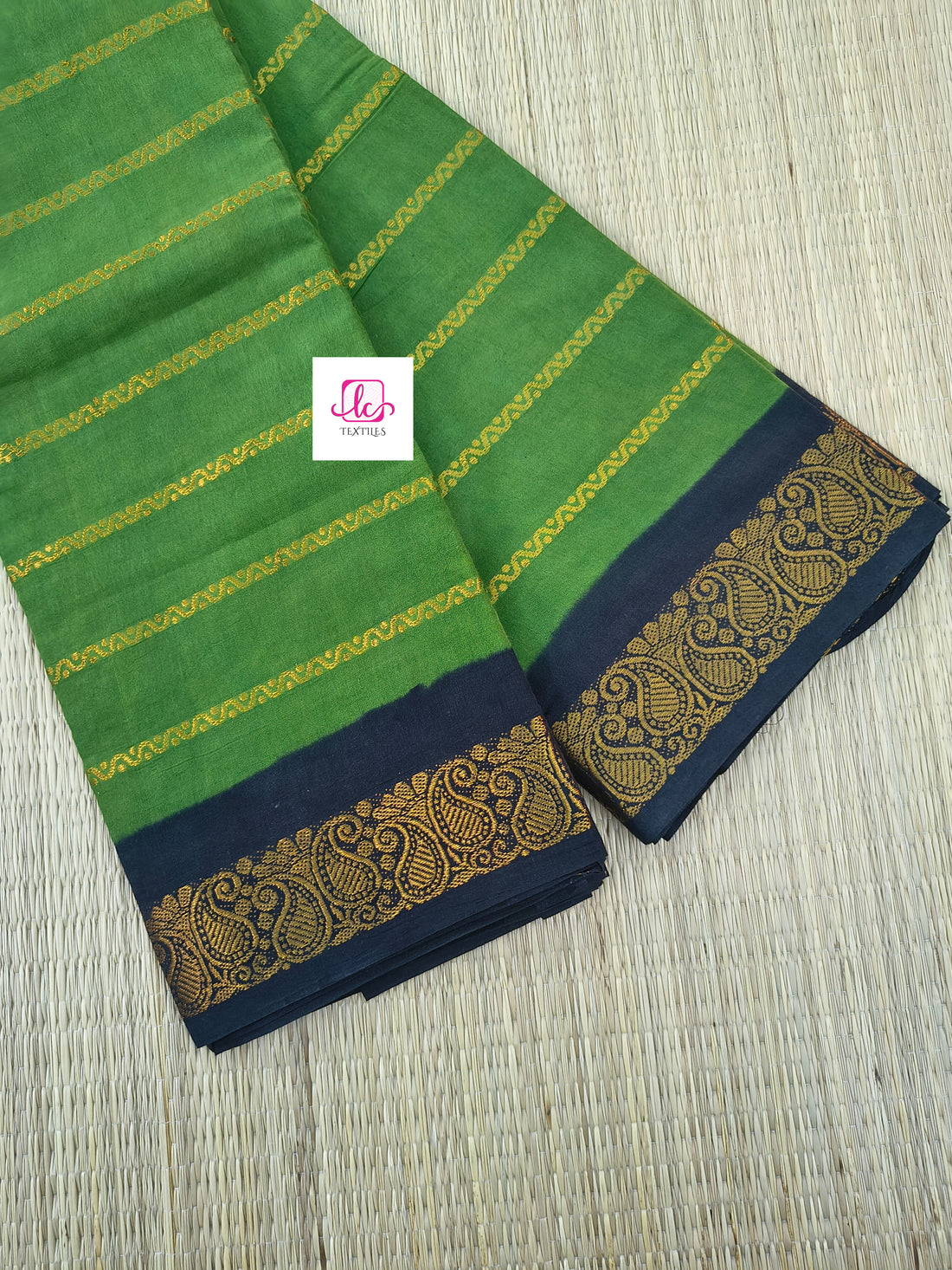 Madurai Sungudi Cotton Veldhari olive green