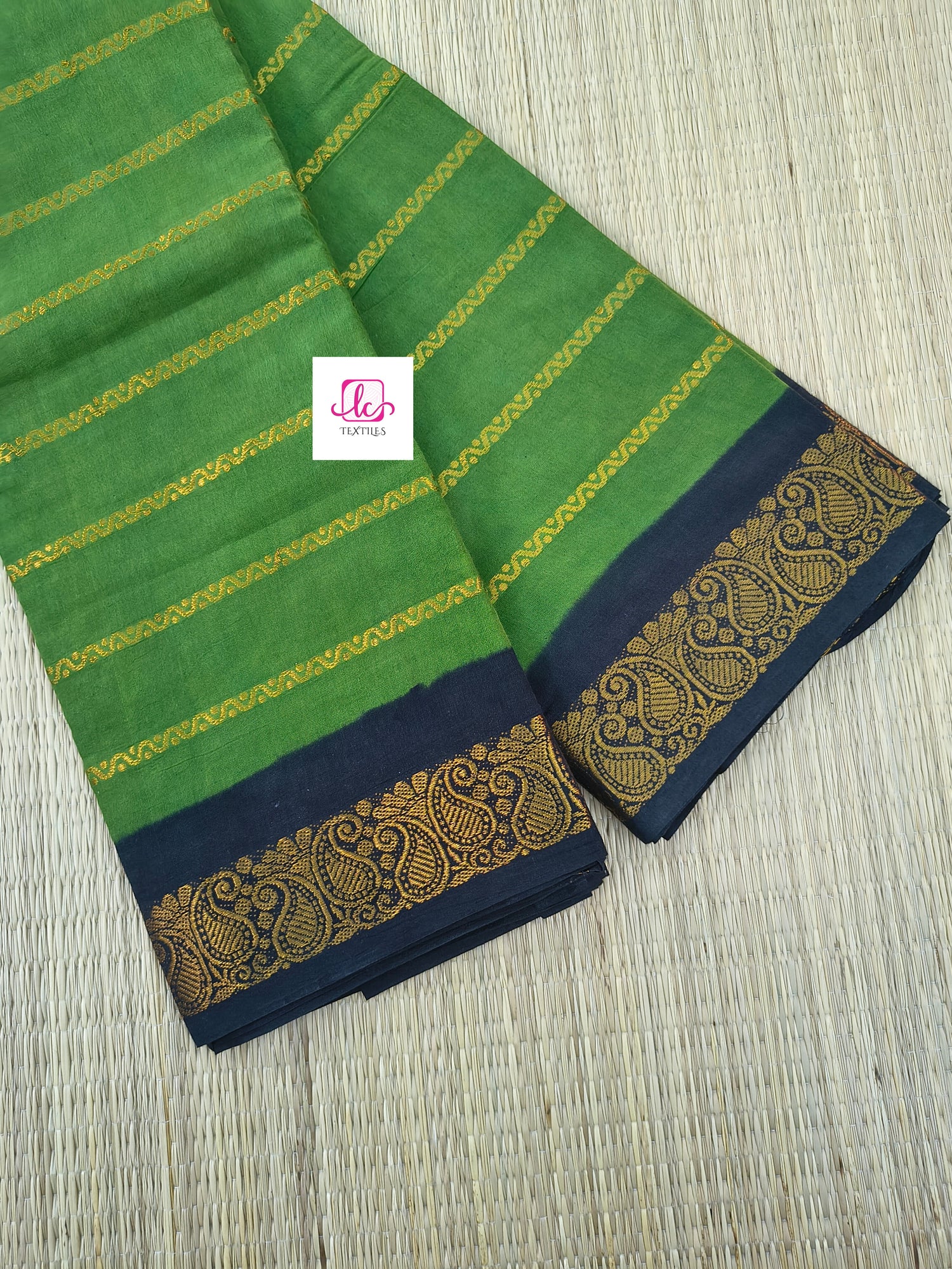 Madurai Sungudi Cotton Veldhari olive green