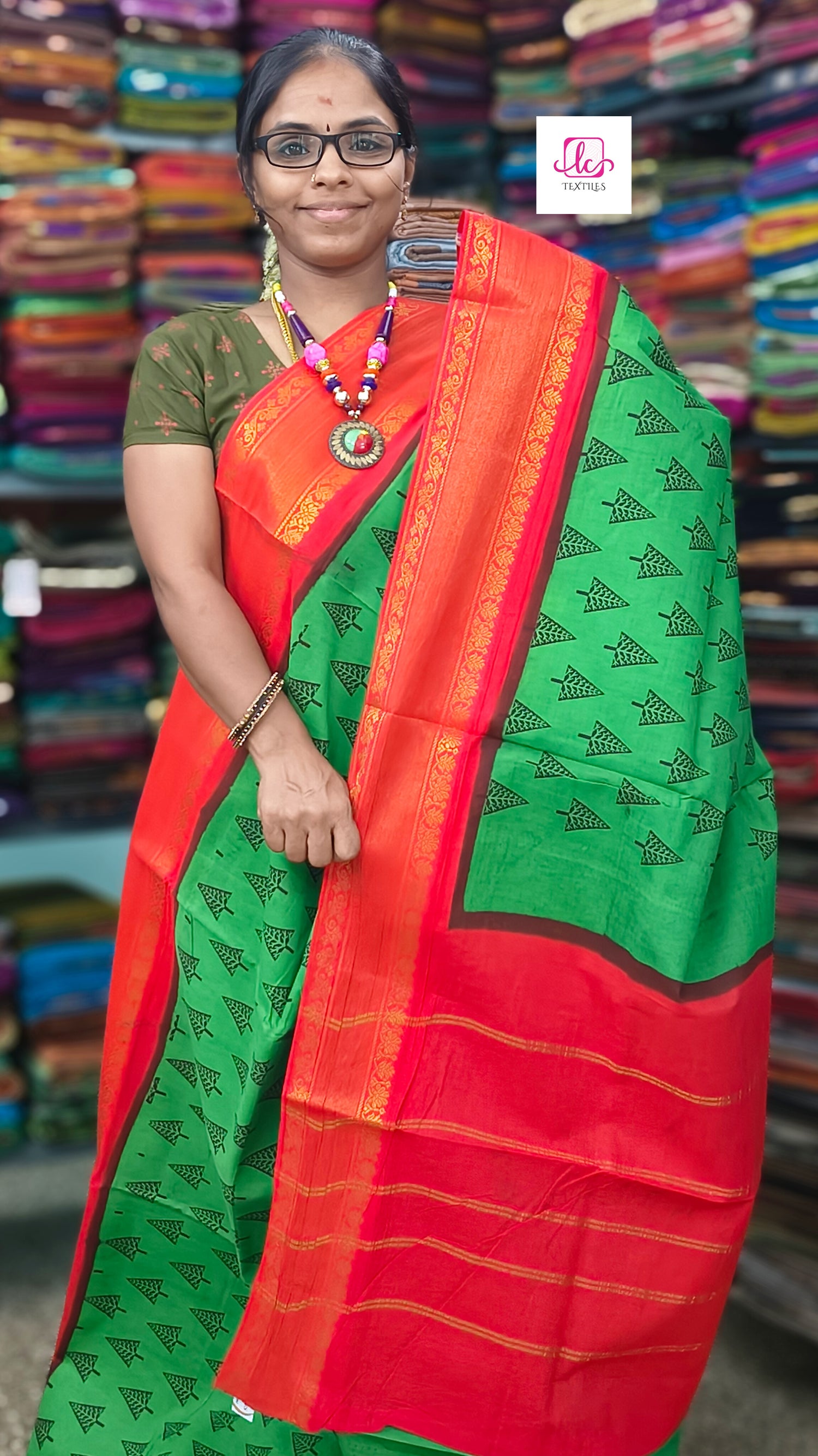 Madurai Sungudi Cotton green