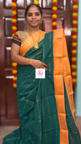 Madurai Sungudi Cotton Veldhari Peacock green 