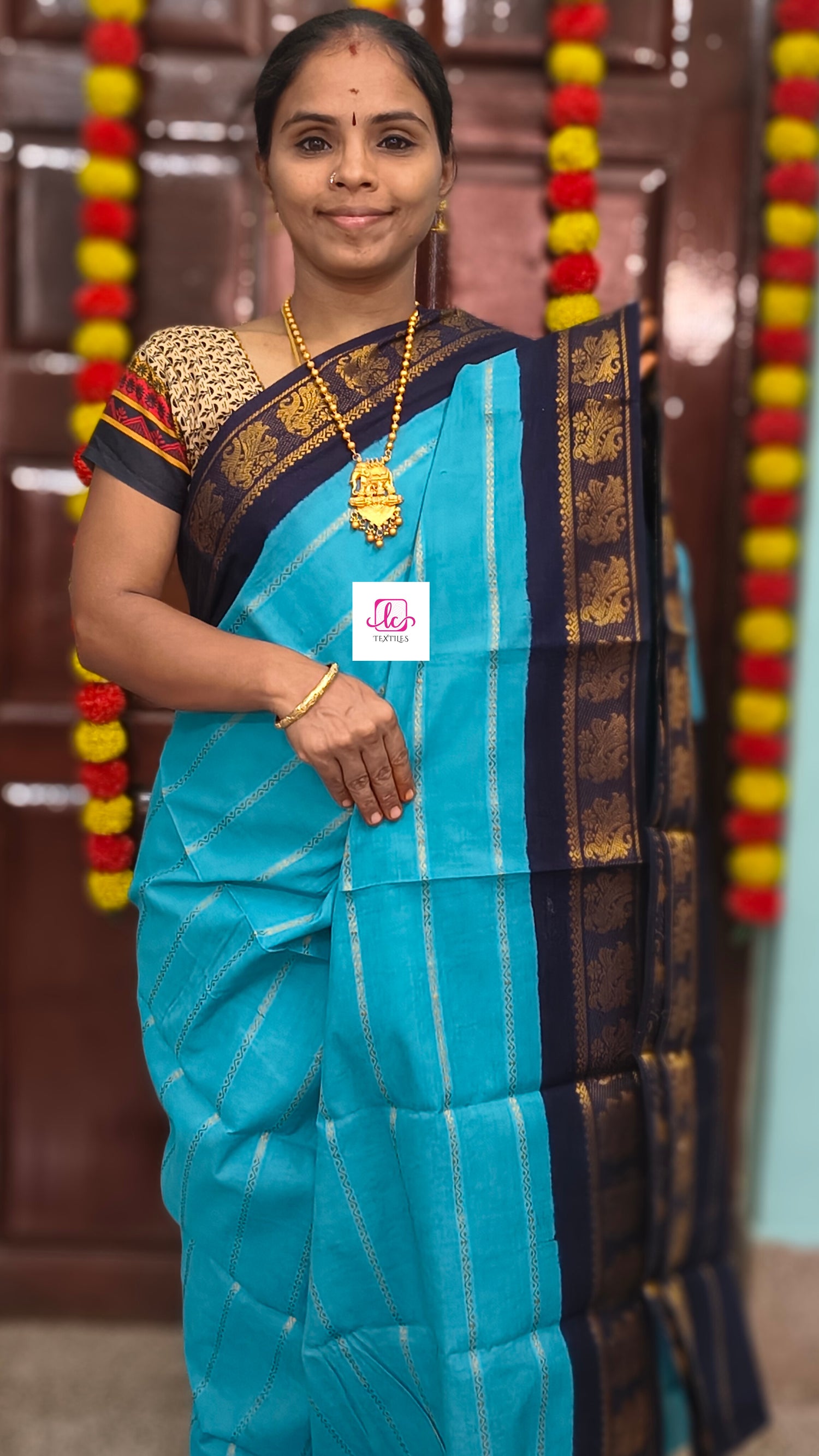 Madurai Sungudi Cotton Veldhari Sky blue 