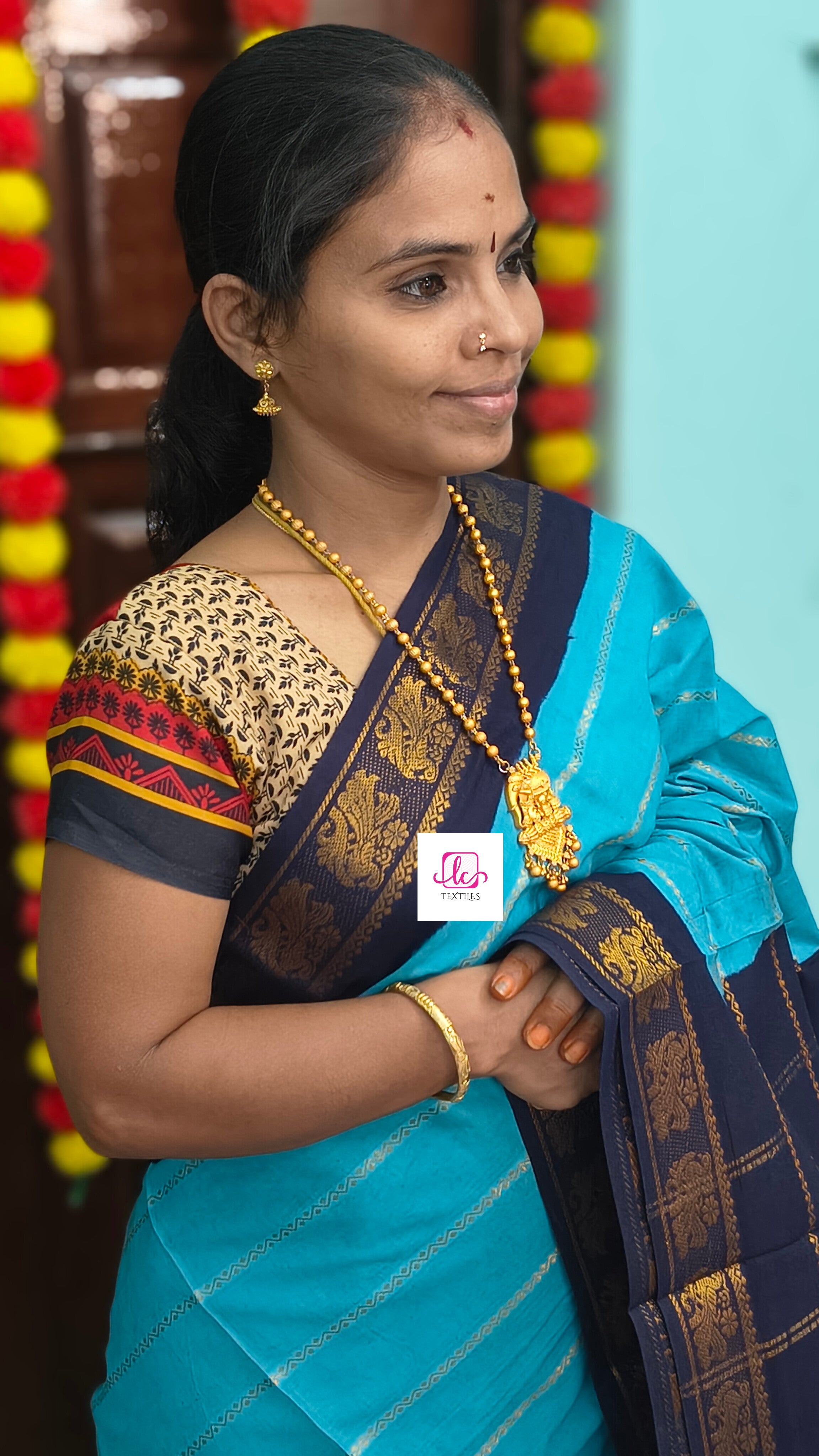Madurai Sungudi Cotton Veldhari Sky blue 
