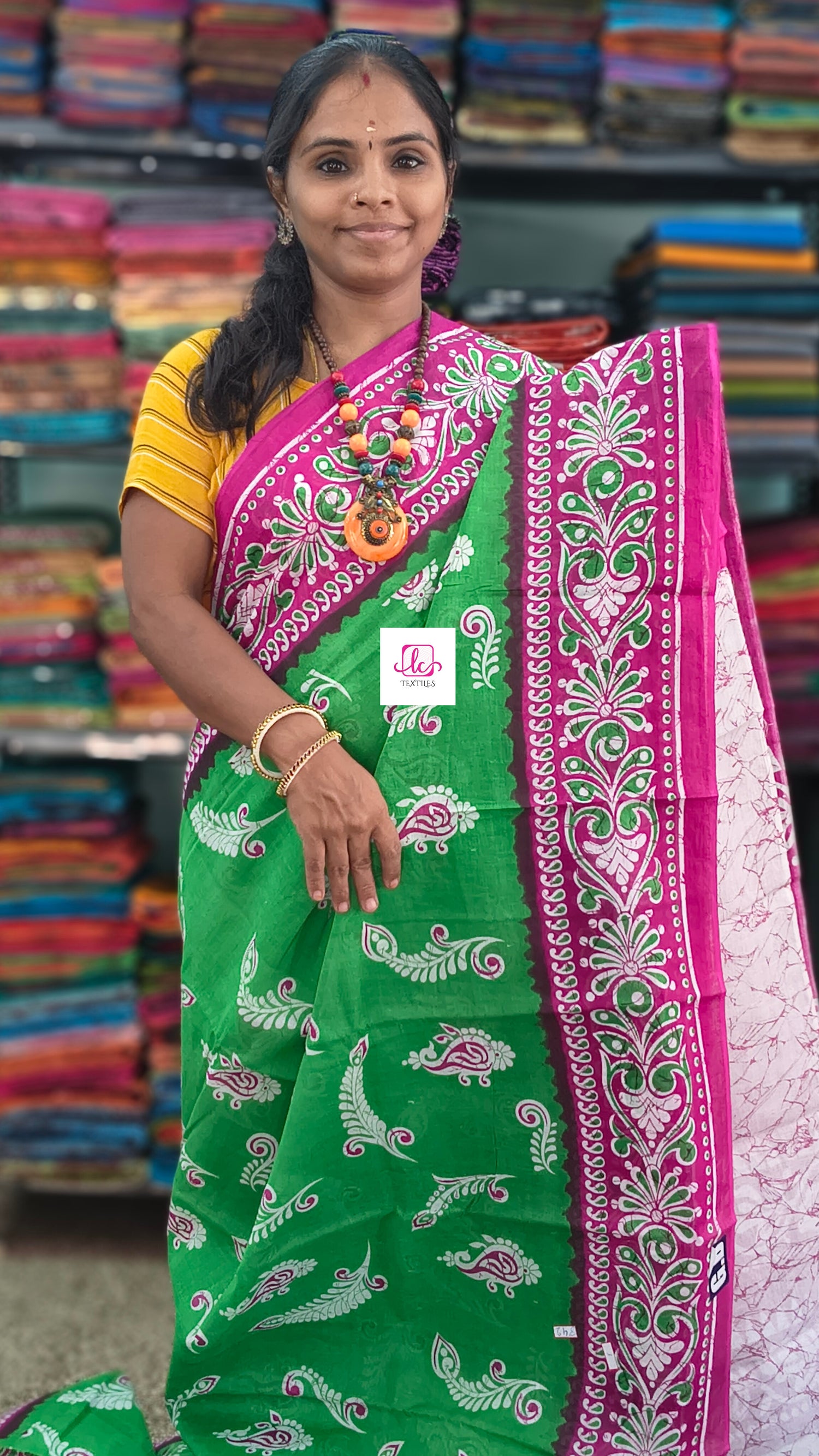 Mul Mul cotton saree Green