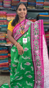 Mul Mul cotton saree Green