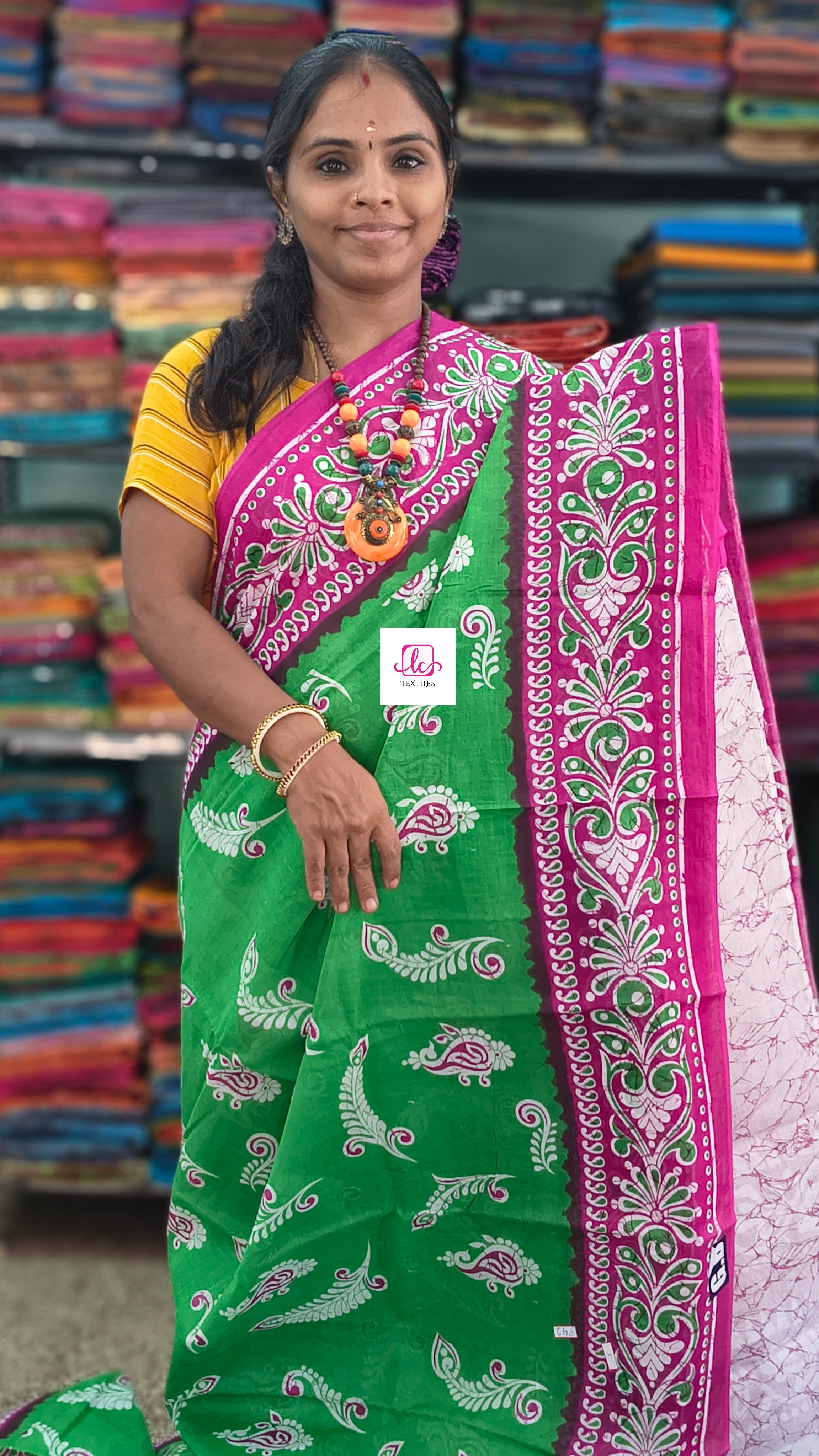 Mul Mul cotton saree Green