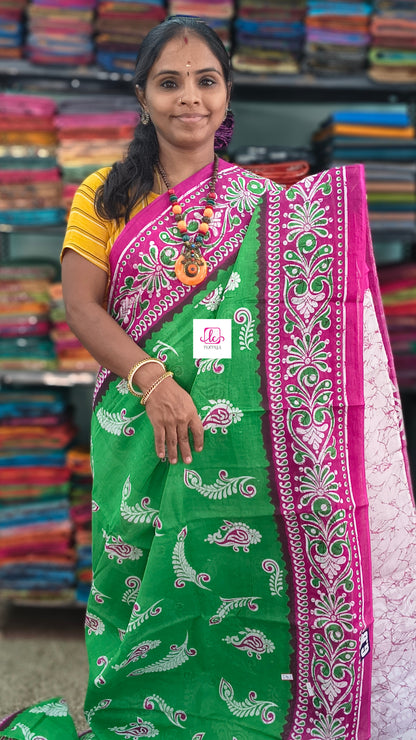 Mul Mul cotton saree Green