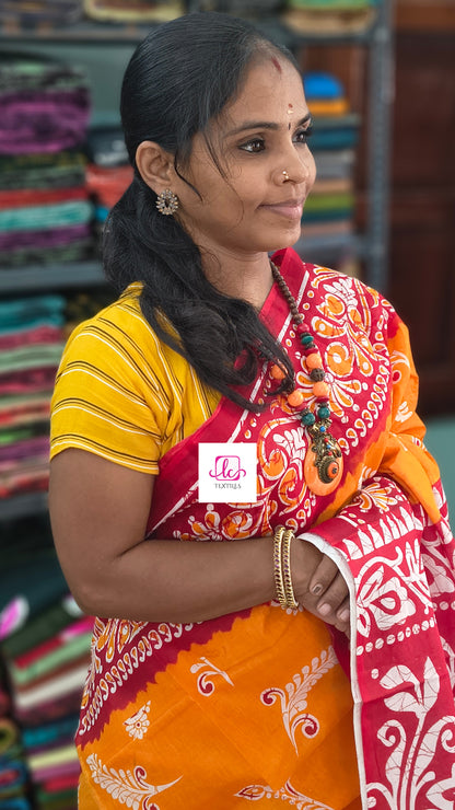 Mul Mul cotton saree Yellow