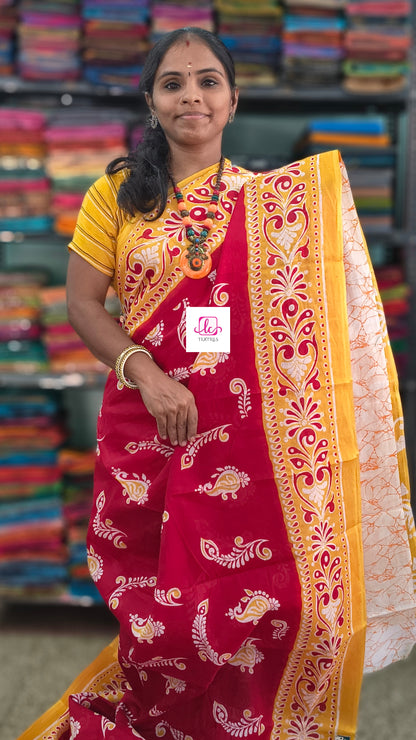 Mul Mul cotton saree Red 